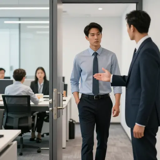 由于违反公司规定，他立即被逐出办公室。