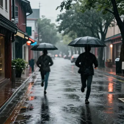 雨下得很大，我们得快点跑回家。