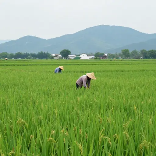 这个地区的农民以种植水稻为主要作物。