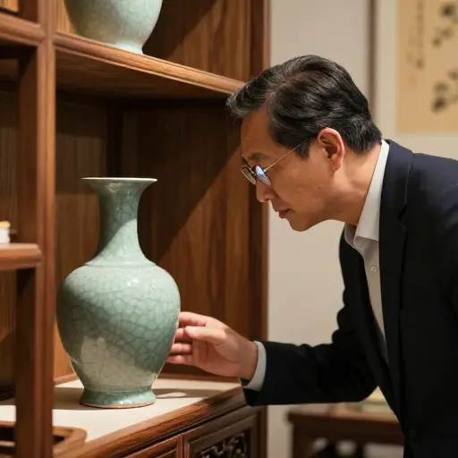 这位艺术鉴赏家被他收藏的精美瓷器深深吸引。