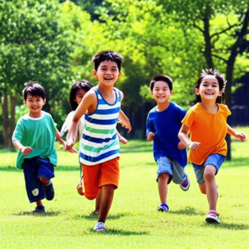 孩子们沿着小路快乐地奔跑。