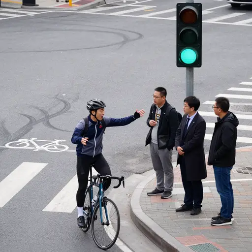 三位独立路人证实了骑行者坚称的交通灯是常亮绿色而非闪烁黄色的说法。