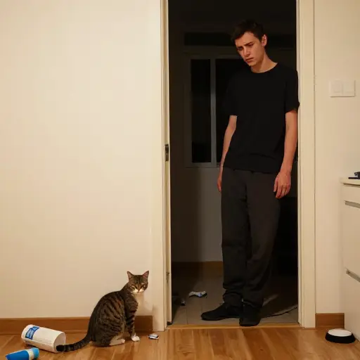 我听到声响，发现只是只猫，这才松了一口气。