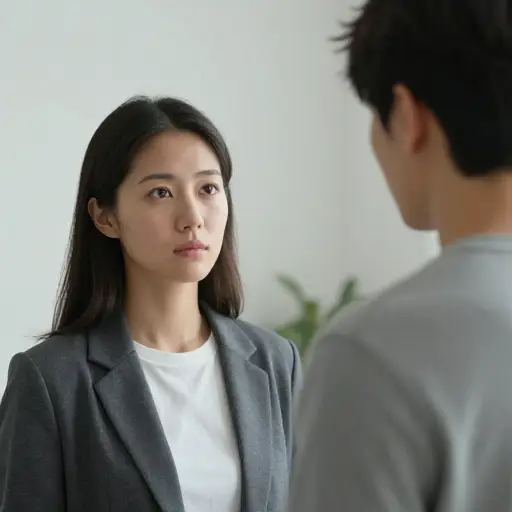 当他打断时，她给了他一个冰冷的凝视。
