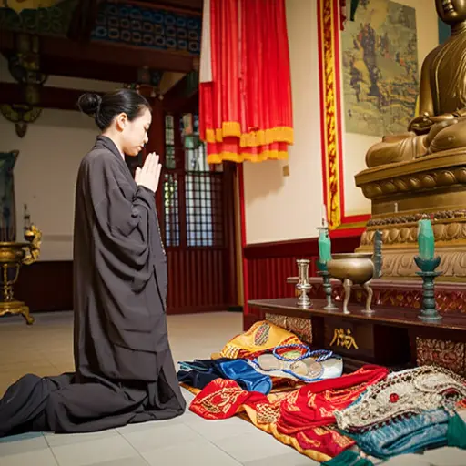 她放弃了世俗的财富，选择在寺庙中修行。