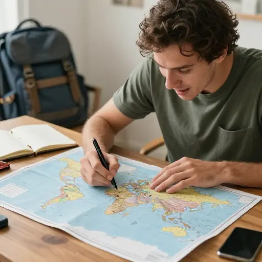 他的旅行热情促使他计划明年环游世界。