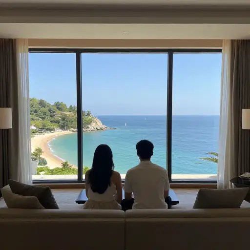 他们的套房俯瞰着美丽的海岸线。
