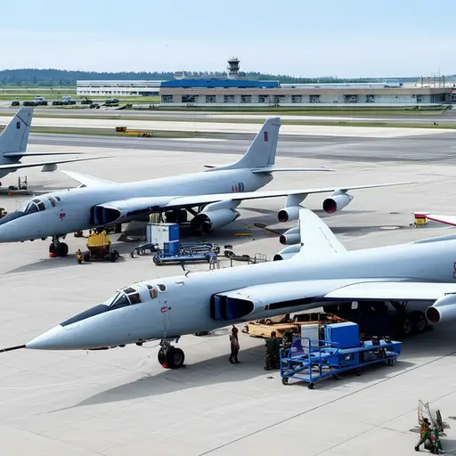 空军基地停放着几架准备执行任务的轰炸机。