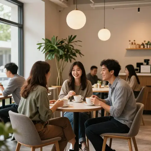 大家都喜欢这个新咖啡馆的氛围。