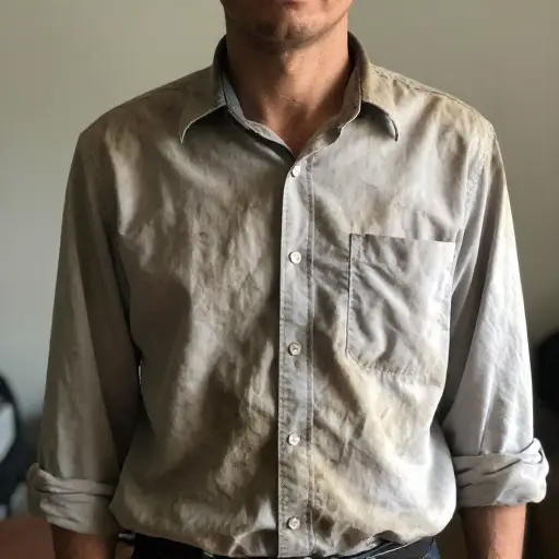 他的衣服一点也不干净。