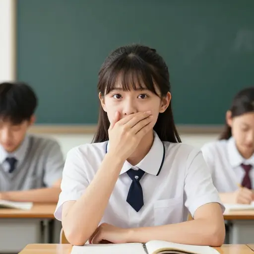 他努力忍住打哈欠，以免在课堂上显得不礼貌。
