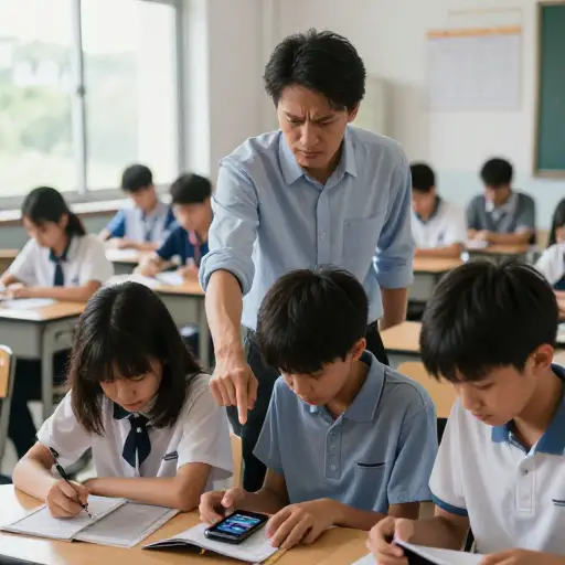 老师严厉批评了那些上课玩手机的学生。