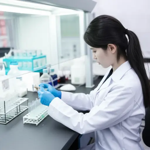 实验室的技术人员正在工作台前进行样品分析。