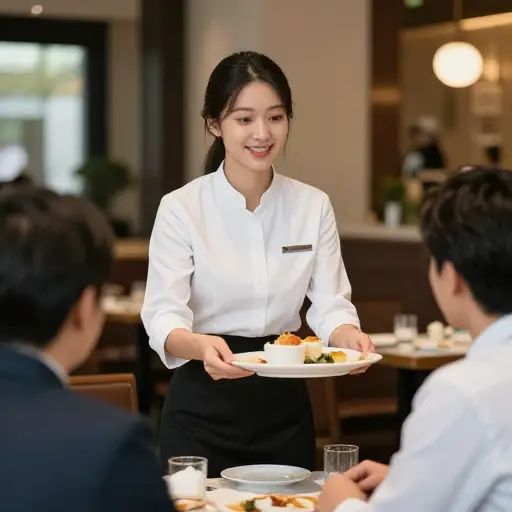 我姐姐在一家餐厅当服务员。