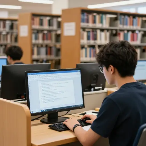 学生可以访问图书馆数据库来查找研究论文。