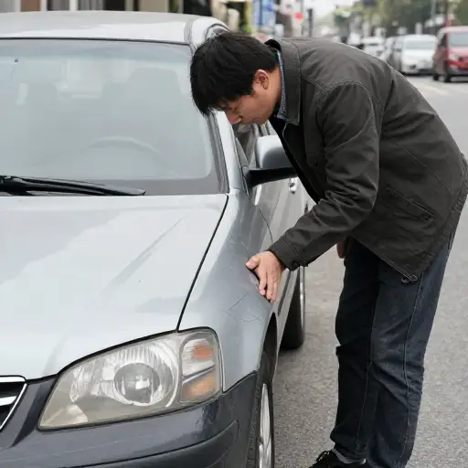 我下车仔细检查了损坏情况。