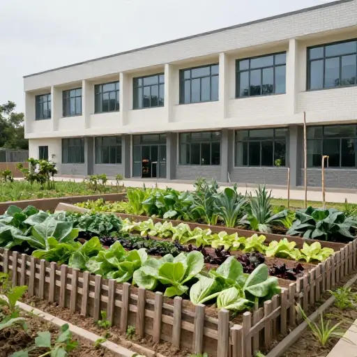 社区菜园占据了图书馆后面的一小块地。