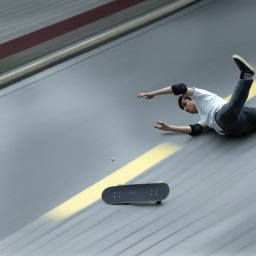 那个滑板者被路上的小石子绊倒了。