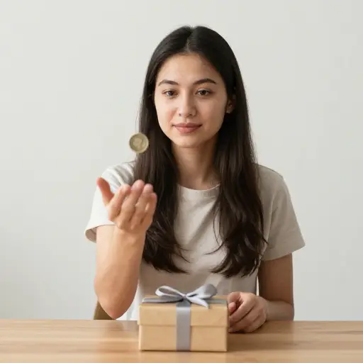 她抛硬币来决定谁会得到奖品。