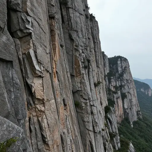 悬崖有一个陡峭的崖面，令人望而生畏。