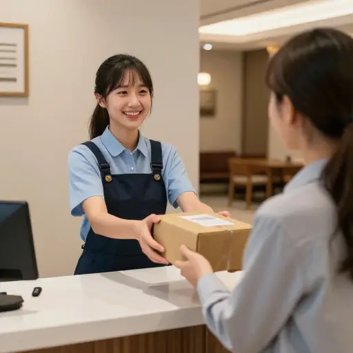您可以在方便的时候从前台领取包裹。