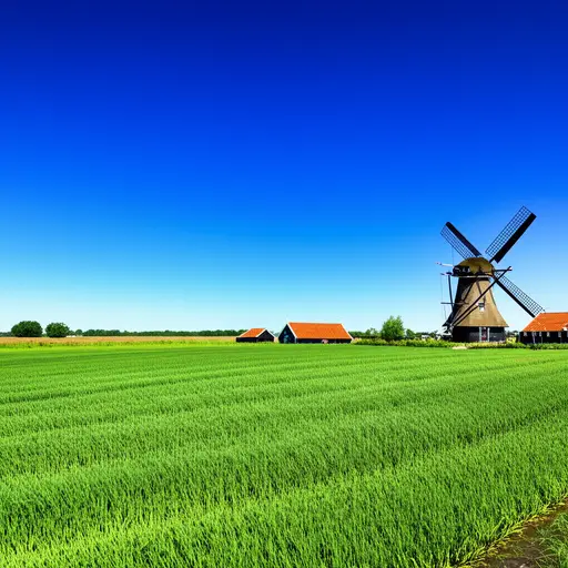 这幅荷兰风景画色彩非常鲜艳。