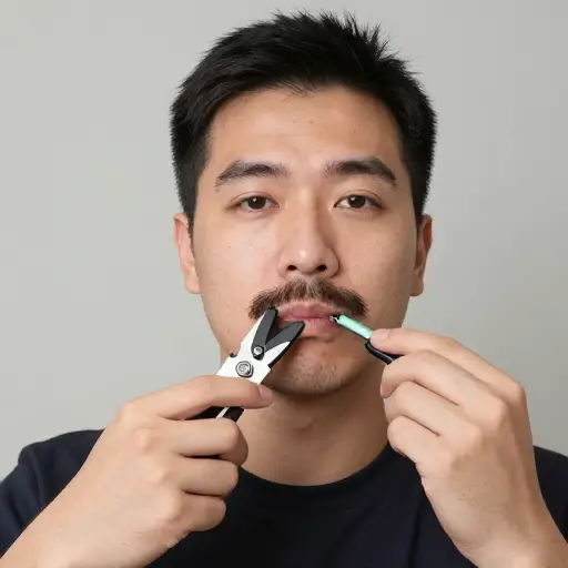 他上班前修剪了一下小胡子。