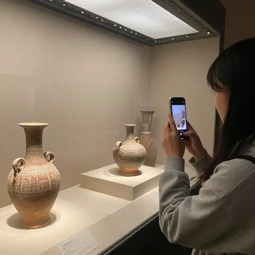 博物馆收藏了非常珍贵的陶器，你可以在那里拍摄古代文物的照片。
