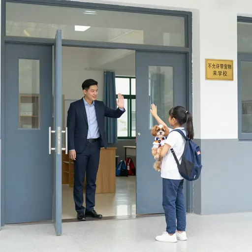 学校不允许学生带宠物来上课。