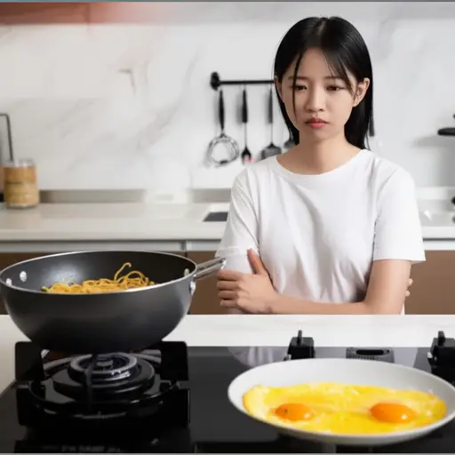 她的烹饪技巧仅限于煮面条和煎鸡蛋。