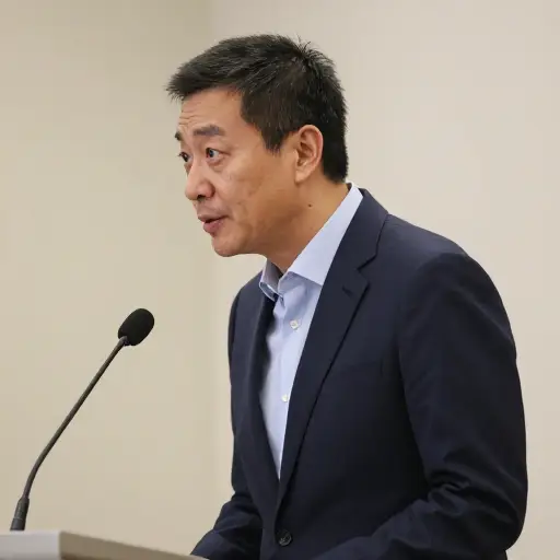 那位政客朝话筒倾了倾身子，好像在分享一个秘密。
