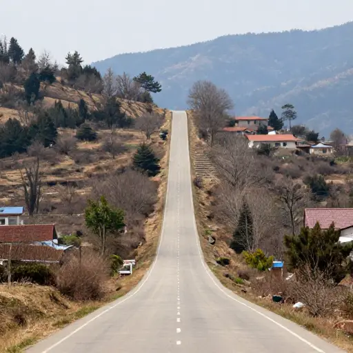 当它离开村庄时，道路陡峭地向山上延伸。