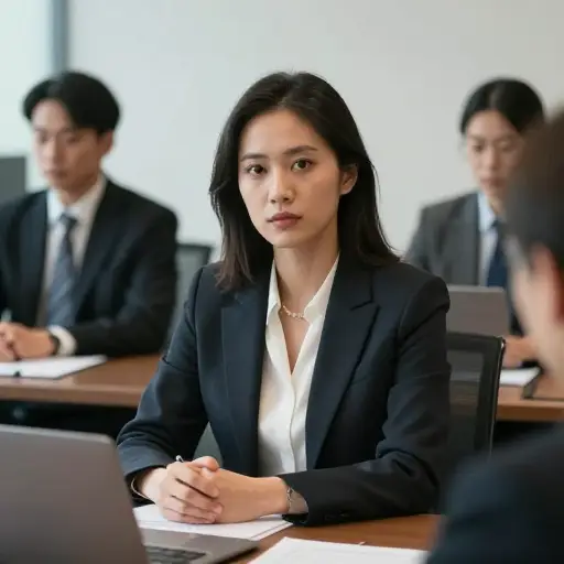 她在会议中高度专注，既令人钦佩又令人畏惧。