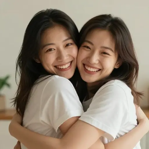 听到好消息后，他们快乐地拥抱在一起。