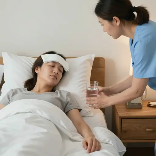 持续的高烧不断消耗病人的体力，使她虚弱到连一杯水都端不起来。