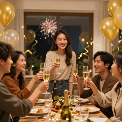 我们举杯为新年祝酒。