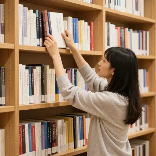 她决定重新整理书架上的书。