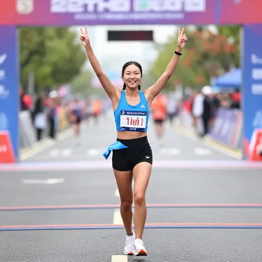 完成马拉松后，她感到无比成就感。