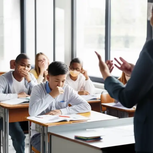 教室里那个男孩一直咳嗽，影响了其他人听课。