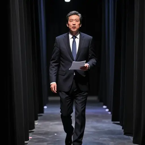 演说开始前，他在后台踱来踱去，反复练习开场白。