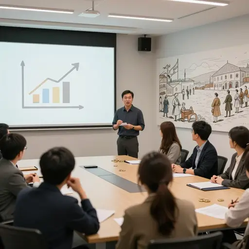 演讲者在讨论经济问题时，简短地穿插了一个有趣的历史故事。