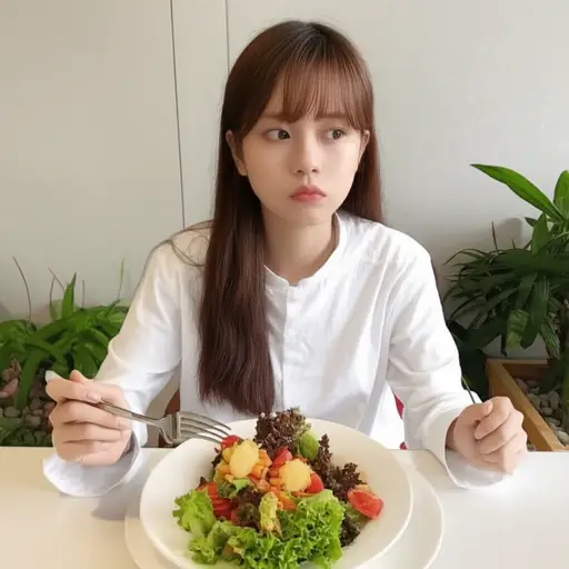 她没胃口，只是随便吃了几口沙拉。