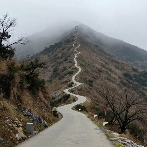 前方的路很陡，一直向上通往山顶。