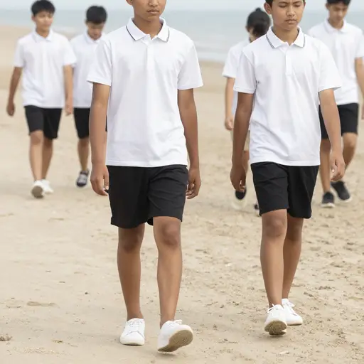 我们在沙滩上走。