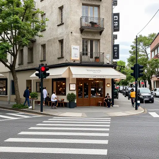 十字路口有一家小咖啡馆。