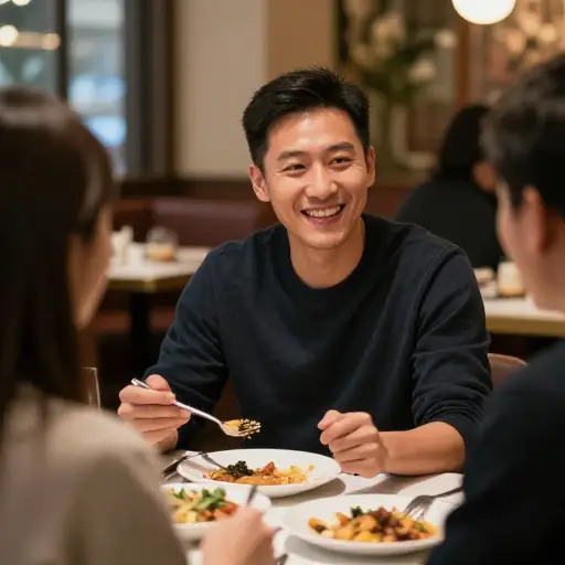 “谢谢你的晚餐，”他对朋友说。