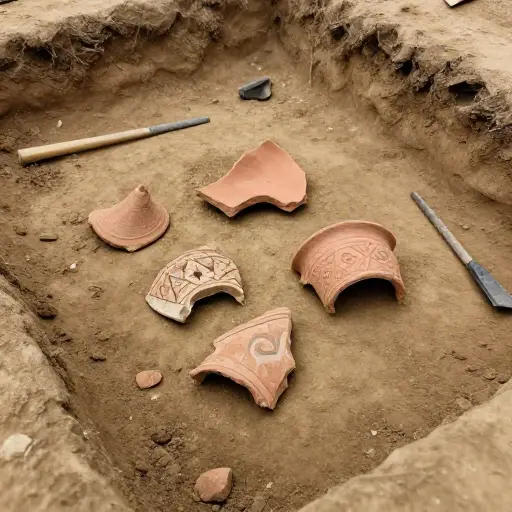 考古遗址出土了古代陶器的碎片。