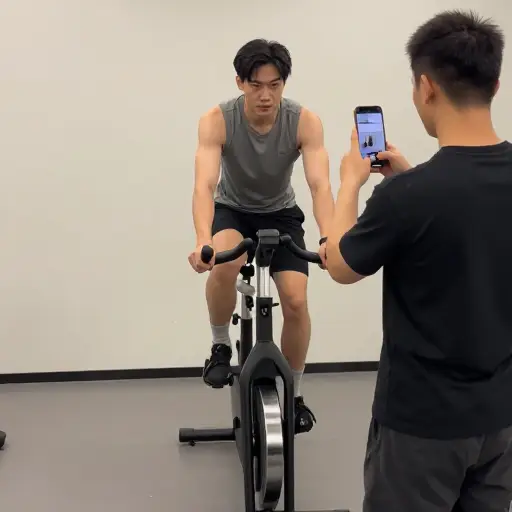 请保持你的健身车静止不动，我要拍照。