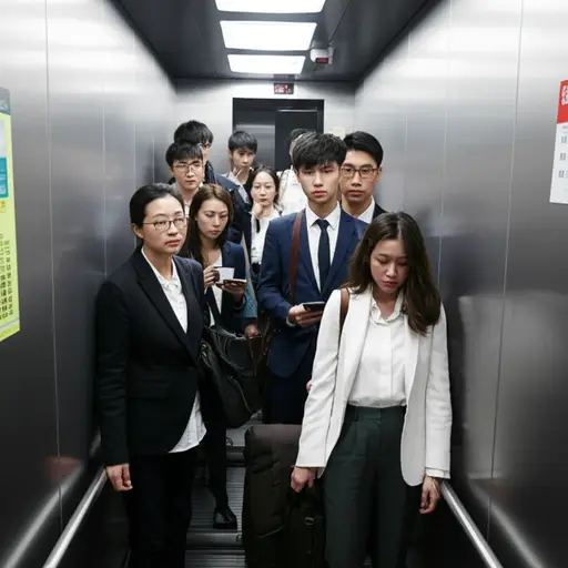 办公室的电梯总是挤满了员工。