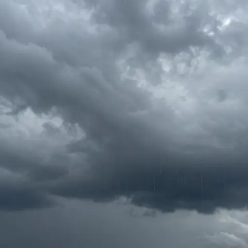 天空阴沉多云，空气中有一丝细雨。